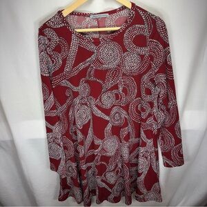 Red Graphic Midi‎ Dress with 3/4 Sleeves